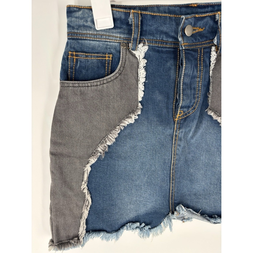 Understated Leather Womens Daisy Two Tone Denim Mini Skirt Sz S Western Texas - Picture 4 of 11